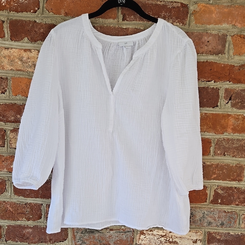 J. Jill Women's White Gauze crinkle 3/4  Blouse Size L